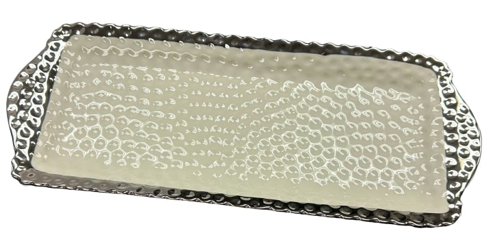 White Rectangle Plate With Sliver Strip 24 Count